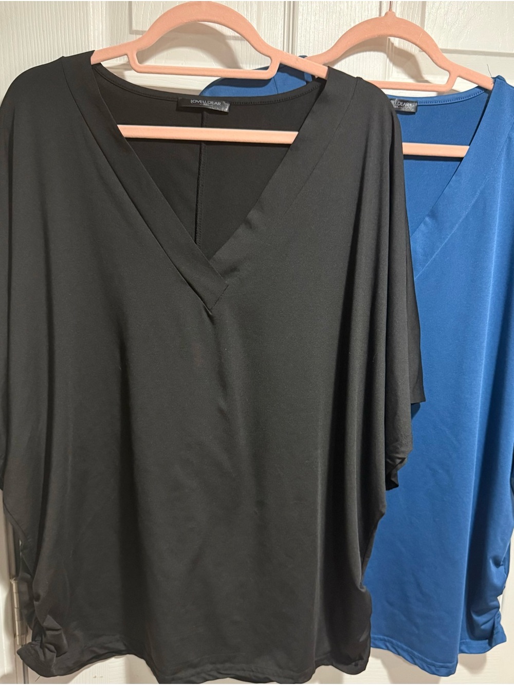 Loveu Dear  Black and Blue V-Neck Draped Tunic Top